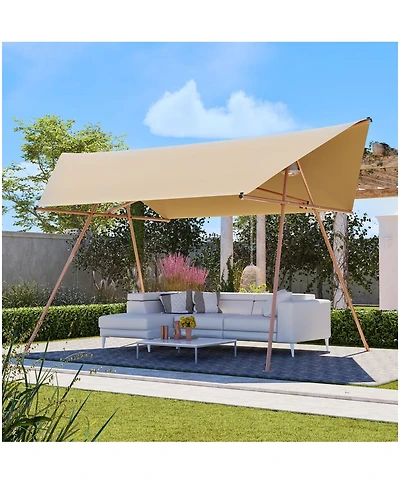 Asagikoiai Hexagonal Shade Outdoor Sail Canopy, Patio Uv Block Sun Shade Tent with Poles