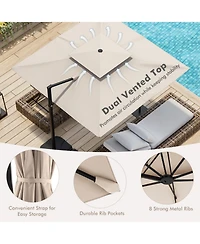 Gouun Cantilever Patio Umbrella with 360-Degree Foot Pedal Rotation and Double Top