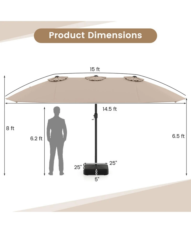 Gouun Double-Sided Twin Patio Market Umbrella with Crank Lift