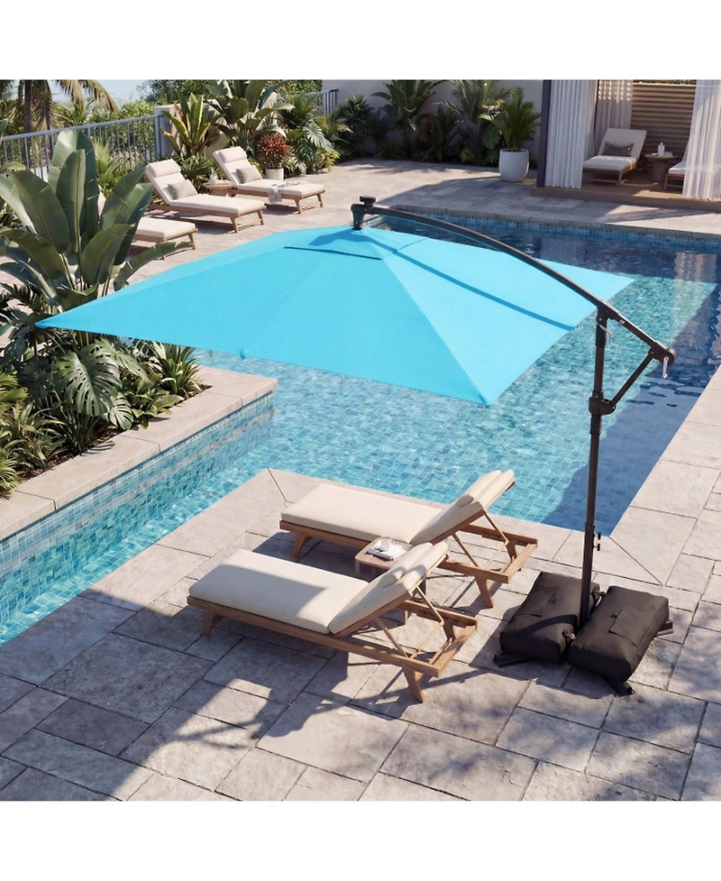 Gouun 8 x 8 Feet Square Solar Led Offset Cantilever Patio Umbrella