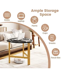 Sugift Set of 2 Triangle Oval Coffee Tables with Metal Legs