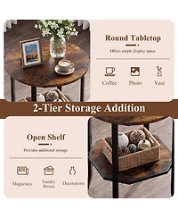 Sugift Round Side Table Small End Table with Storage Shelf 2-Tier for Small Space
