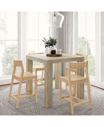 Plank+Beam Modern Counter High Table, Wirebrush + 4 Chairs