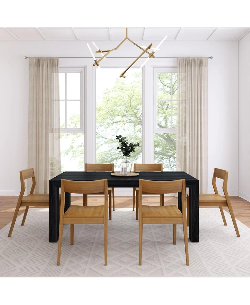 Plank+Beam 72" Modern Solid Wood Dining Table Set, Wirebrush, + 6 Chairs