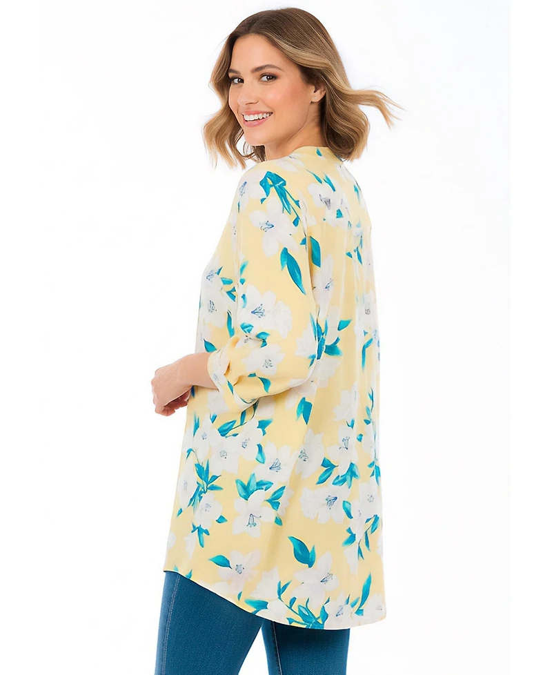 Woman Within Plus Floral V-Neck Three-Quarter-Sleeve Tunic Blouse