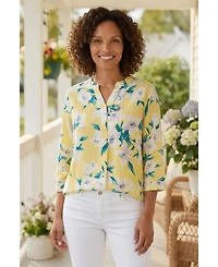 Woman Within Plus Floral V-Neck Three-Quarter-Sleeve Tunic Blouse