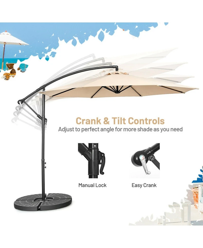 Gouun 10 Feet Cantilever Patio Umbrella with 8 Ribs Tilt and Cross Base
