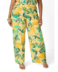 Ashley Stewart Plus High-Rise Wide-Leg Tropical-Print Pants, 31" Inseam