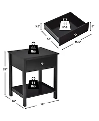 Costway Nightstand with Drawer Storage Shelf Wooden Bedside Sofa Side Table