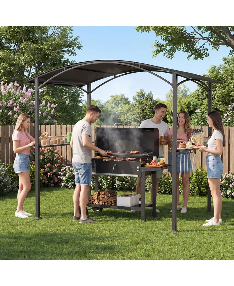 Gouun Outdoor Grill Gazebo Bbq Canopy with Metal Frame and Shelves
