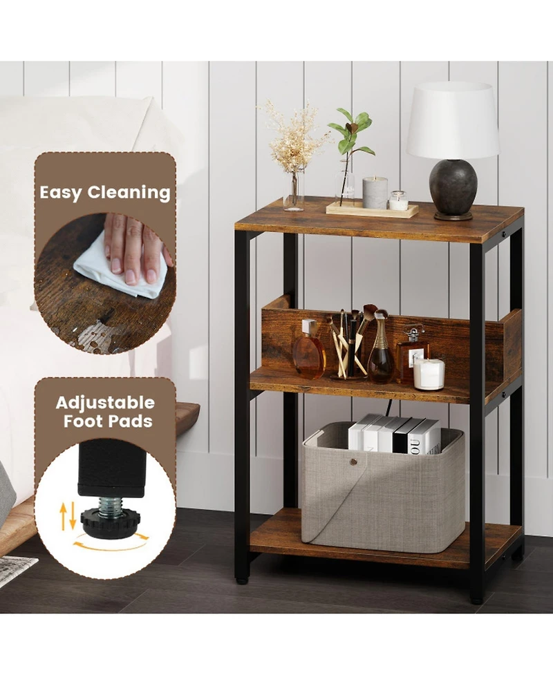 Sugift 3-Tier Side End Table with Hidden Charging Station and Open Shelves