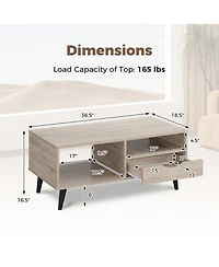 Sugift Rectangle Coffee Table with Storage Shelf and Drawer Center Table