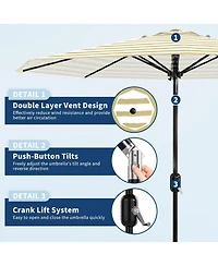 homfan 9 ft Patio Umbrella, Outdoor Market Umbrella with Push Button Tilt and Crank, 8-Rib Iron Frame