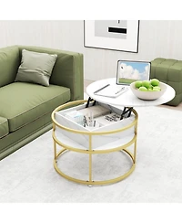 Sugift 31.5 in Round Lift Top Coffee Table with Hidden Compartment and Side Shelves