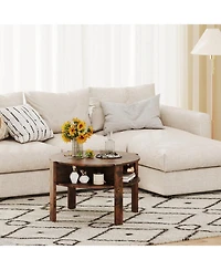 Sugift 29.5in Round Coffee Table with Storage Shelves for Small Spaces
