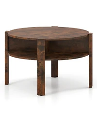 Sugift 29.5in Round Coffee Table with Storage Shelves for Small Spaces