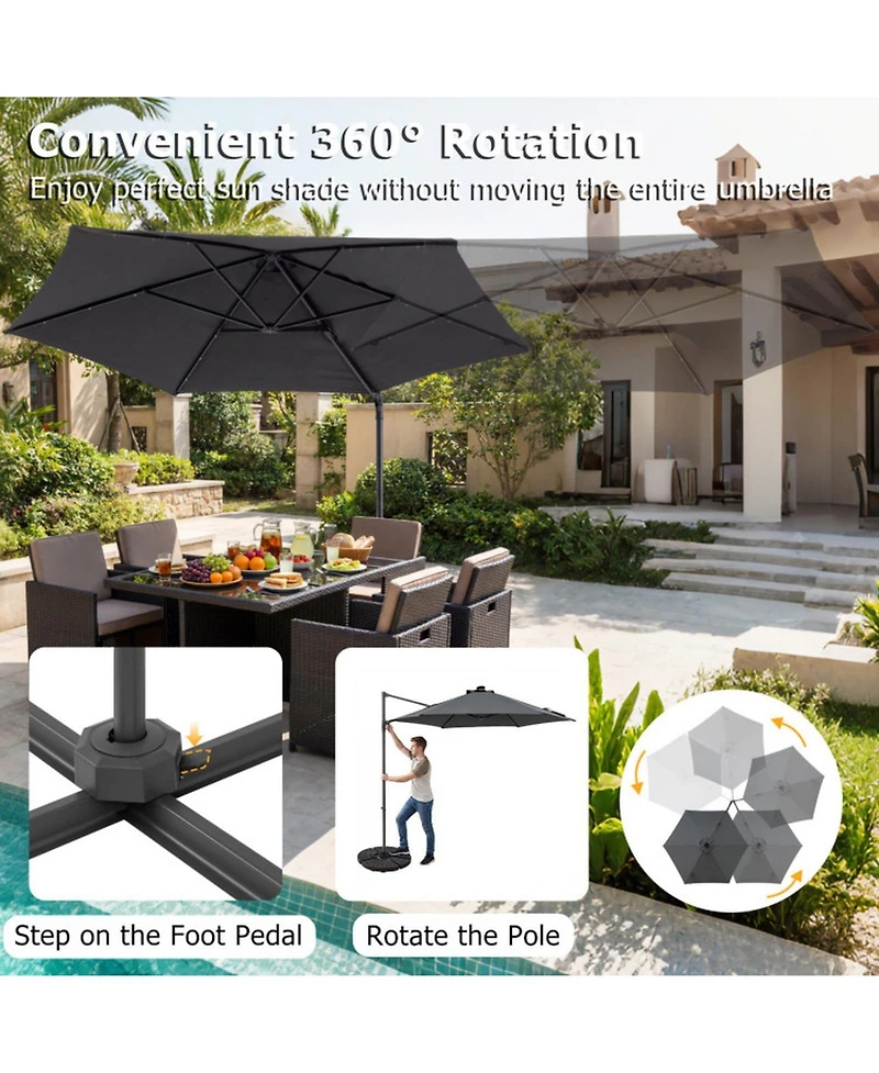 Gouun 10 Feet Patio Cantilever Umbrella with Foot Pedal Rotation and Led