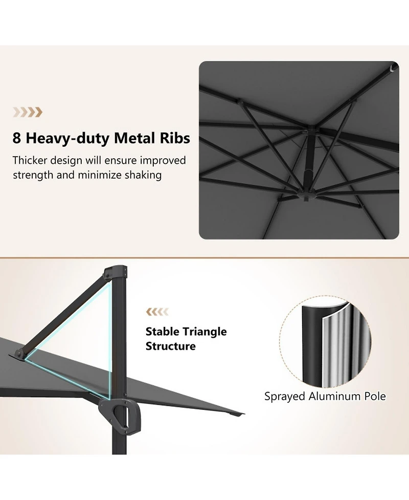 Gouun Cantilever Patio Umbrella with 360 Rotation and Six-Tier Tilt