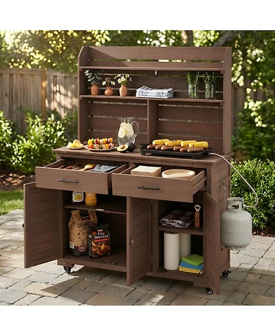 Streamdale Furniture Large Wooden Garden Potting Bench With Storage And Lockable Wheels
