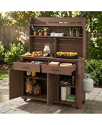 Streamdale Furniture Large Wooden Garden Potting Bench With Storage And Lockable Wheels