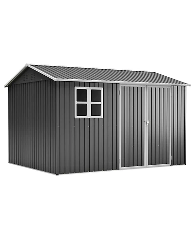 Mondawe 10 x 8 ft Steel Storage Shed with Window Lockable Doors and Sloped Roof