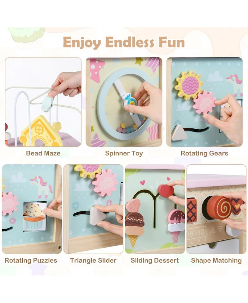 Sugift Wooden Montessori Activity Cube Sensory Toy for Toddlers 18+ Months