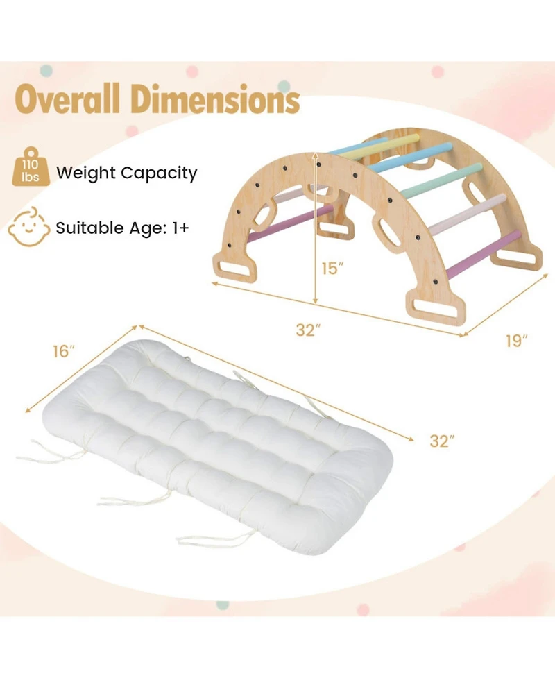 Sugift Montessori 3-in-1 Wooden Rocking Climbing Arch