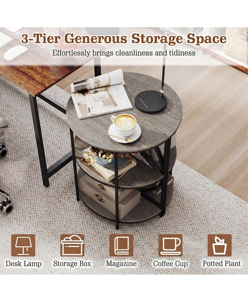 Sugift 3-Tier Half Round End Table with Sturdy Metal Frame for Living Room