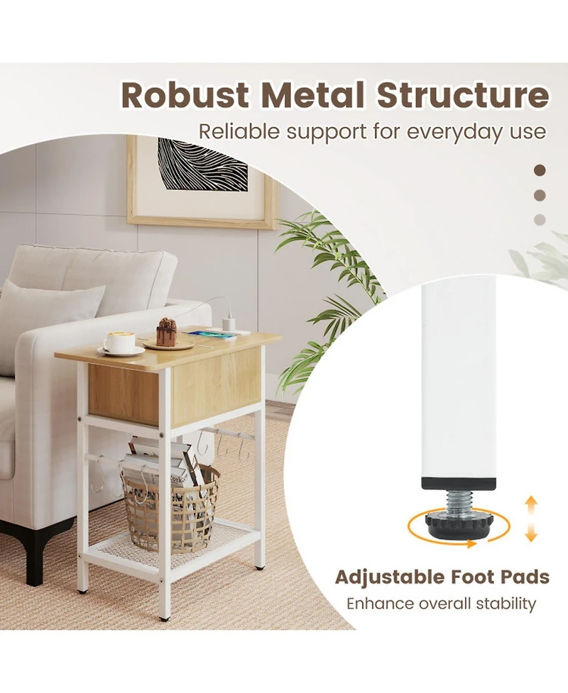 Sugift Set of 2 End Tables with Charging Station and Hidden Compartment