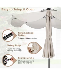 Gouun 9 Feet Scalloped Solar Market Table Umbrella with 24 Led Lights