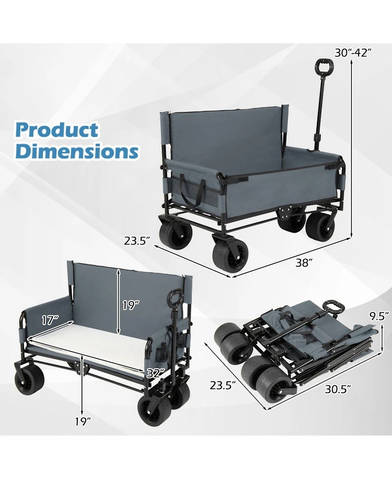 Hongge 2-in-1 Collapsible Beach Wagon Convertible to a Bench