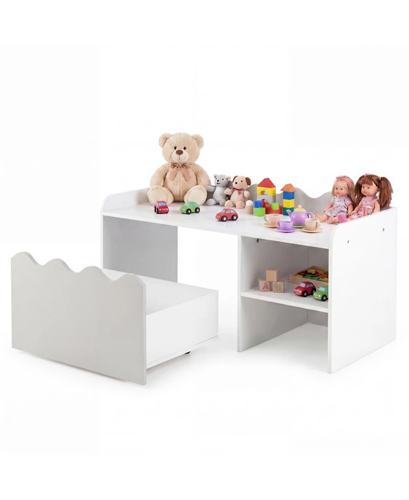 Sugift Scalloped Kids Bookshelf and Toy Storage Organizer for Playroom