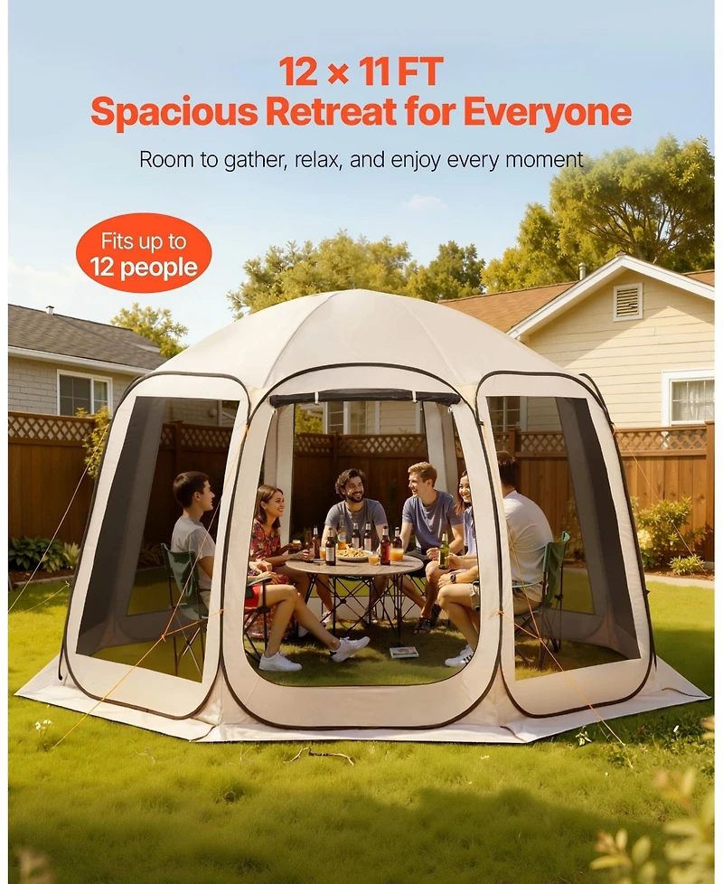 Gouun 12 x 11 ft Pop Up Screen House Tent for 10 to 12 People with Carry Bag