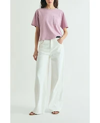 Scalpers Women's Bolsilo Studs Crewneck Chest-Pocket T-Shirt