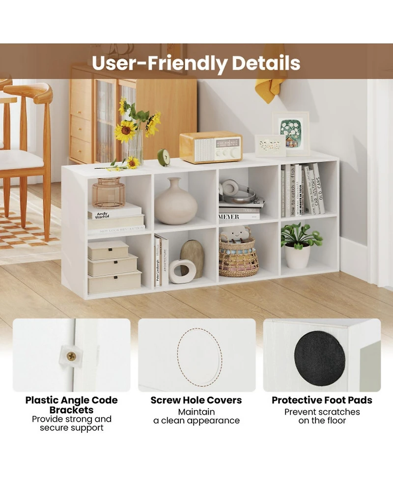 Sugift 8-Cube Bookcase Bookshelf with 2 Anti-Tipping Kits Storage Organizer