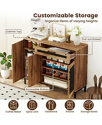 Sugift 48 Inch Sideboard Buffet Cabinet with Drawer and Metal Legs