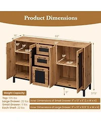 Sugift 63 Inch Sideboard Buffet Cabinet with 3 Drawers and Storage Shelves