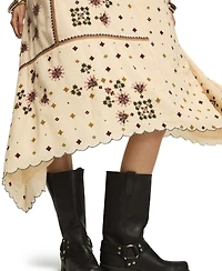 Lucky Brand Women's Contrast Embroidered Mix Floral Boho Midi Dress