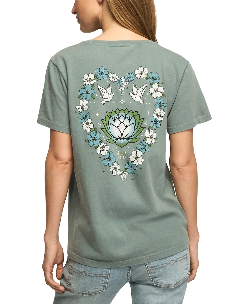 Lucky Brand Women's Heart Lotus Classic Crew Retro Graphic T-Shirt