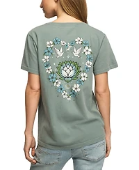 Lucky Brand Women's Heart Lotus Classic Crew Retro Graphic T-Shirt