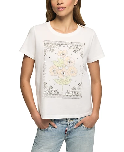 Lucky Brand Women's Heart Frame Floral Classic Crew T-Shirt