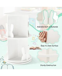 Sugift 2-Tier Freestanding Kids Rotating Bookshelf Storage Rack with Bunny Baffles