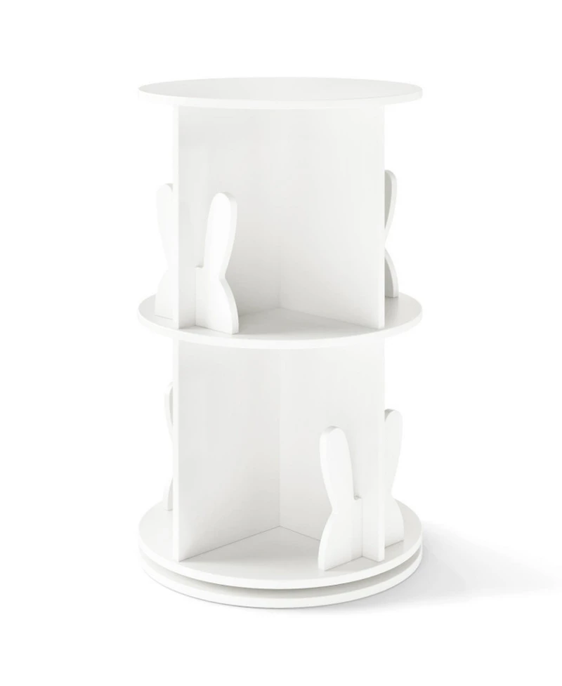 Sugift 2-Tier Freestanding Kids Rotating Bookshelf Storage Rack with Bunny Baffles