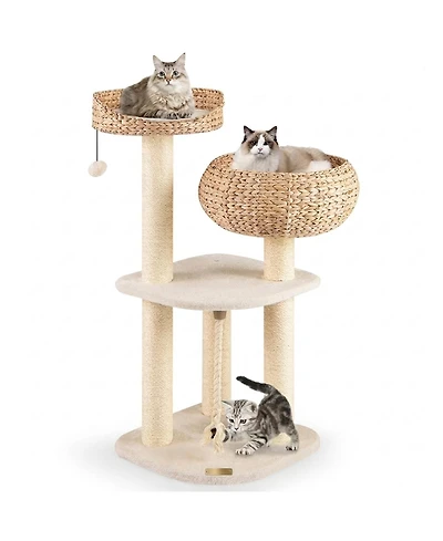 Sugift 41 in Rattan Cat Tree with Napping Perch