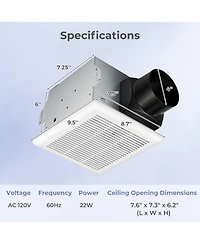 Sugift 80 Cfm Ceiling Mount Bathroom Exhaust Fan with Metal Housing and 4 in Duct