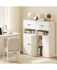 Sugift 44 Inch Tall 2-Piece Bookshelf with Doors and Adjustable Shelf