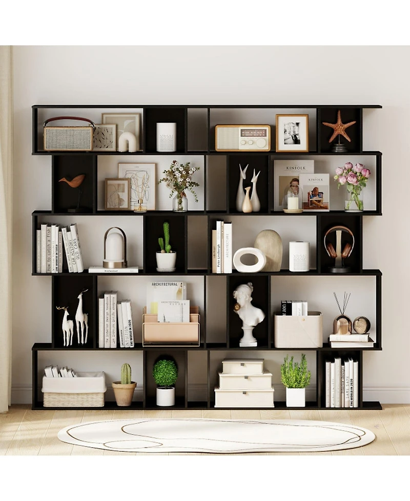 Sugift Set of 2 5-Tier Geometric Bookcases with Open Shelves and Closed-Back Cubes