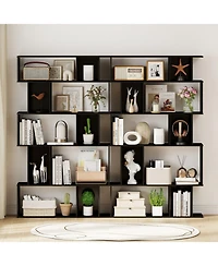Sugift Set of 2 5-Tier Geometric Bookcases with Open Shelves and Closed-Back Cubes