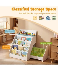 Sugift 2-In-1 Kids Bookshelf Toy Storage Organizer with 4-Layer Shelves Drawer and Flip Box