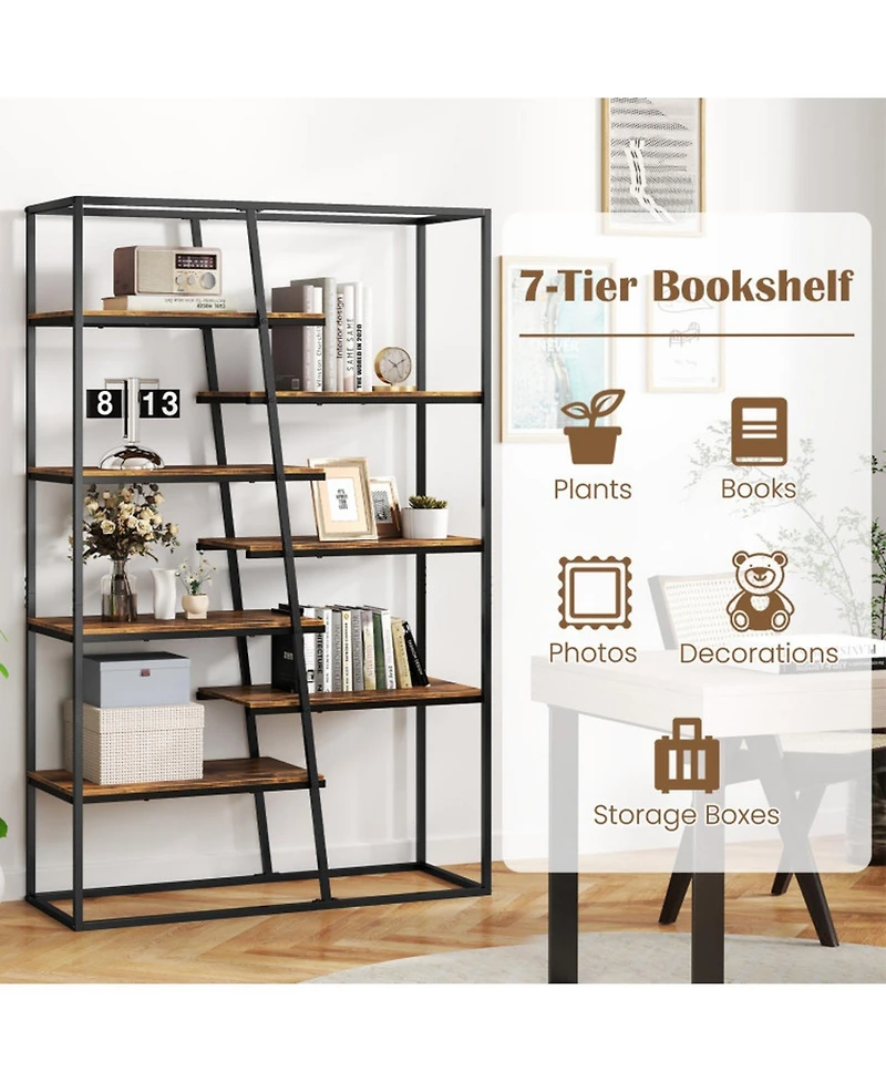 Sugift 71-Inch 7-Tier Industrial Etagere Bookcase with Heavy-Duty Metal Frame